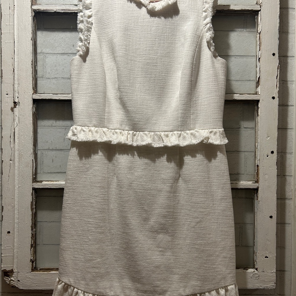 Rebecca Taylor Cream Tweed Ruffle Mini Dress - Size 10
